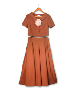 Set đầm hoa hồng kem